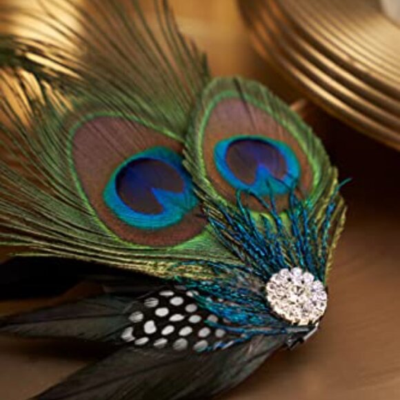 Peacock Feather Hair Clip Rhinestone Flapper Fascinator 1920s Party Accessory main image 4